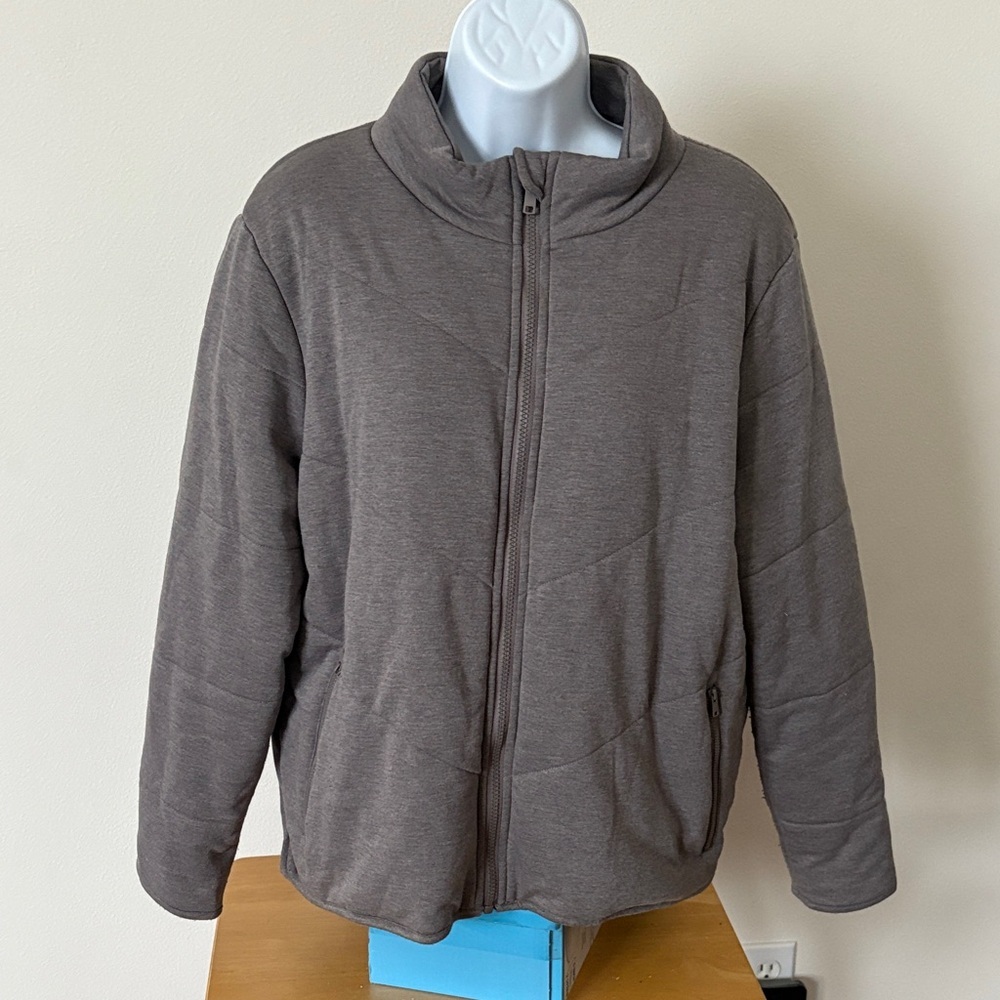 Three Dots Gray Quilted Zip-Up Jacket Size Large